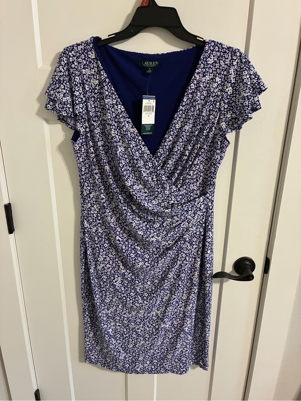 Lauren Ralph Lauren Navy and White Floral Faux-Wrap Dress